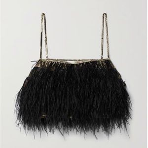 LoveShackFancy dusty cropped feather-trimmed printed silk-crepe camisole